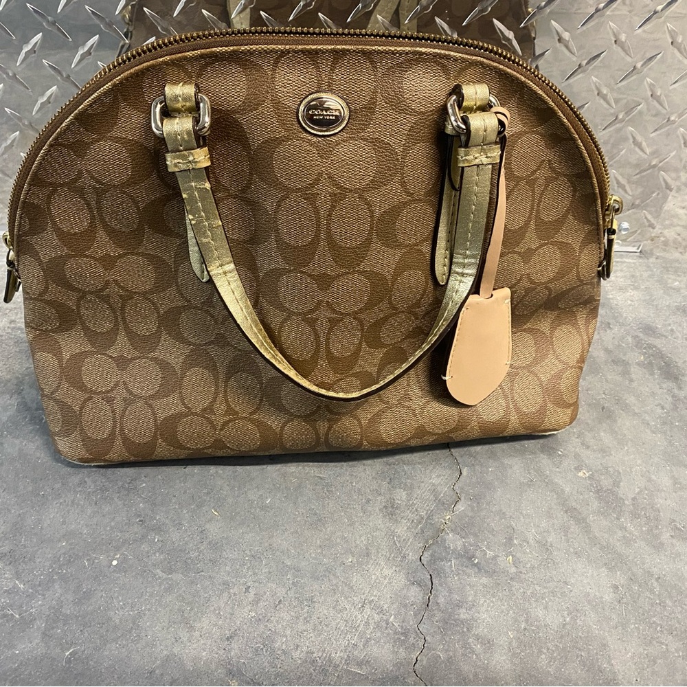 Coach Peyton. Brown Satchel with Signature Monogram